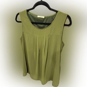 Timeson olive green sleeveless blouse with lining and pleated bust size M